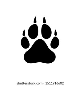 Black paw print icon with claws. cats or dogs. Traces. Vector illustration isolated on white background.