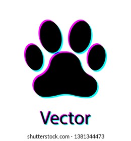 Black Paw print icon isolated on white background. Dog or cat paw print. Animal track. Vector Illustration