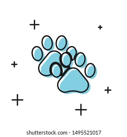 Black Paw print icon isolated on white background. Dog or cat paw print. Animal track.  Vector Illustration