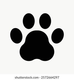 Black paw print icon, isolated element. Paw print symbol for pets, animals, and nature. Simple paw print design for animal lovers and pet themes. Simple icon vector element.