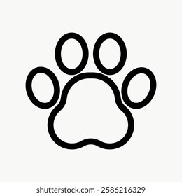 Black paw print icon on a white background. Simple paw print design. Paw print symbol for pets. Paw print graphic for animal lovers. User interface icon vector.