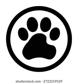Una huella de pata negra dentro de un círculo, un signo universalmente reconocido para mascotas y servicios relacionados con animales.