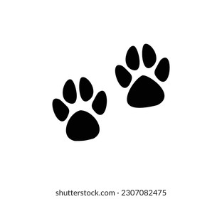 Diseño del logo de Black Paw Print. Los pasos de los animales imprimen el diseño e ilustración del vector de fondo blanco.
 