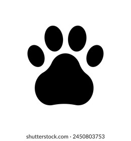 Black paw print. Simple silhouette. Animal track symbol. Minimalist graphic element. Vector illustration. EPS 10.