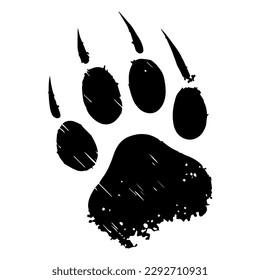 black paw print of a wild animal. flat vector illustration.