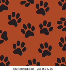 Black paw prints design on a light brown background