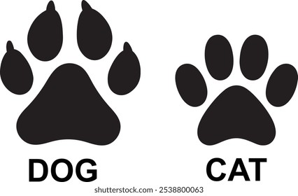 Black Paw Prints of Dog and Cat on White Background Simple Art for Animal Lovers