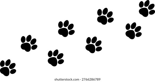 Black paw prints on white background animal footmarks pet tracks