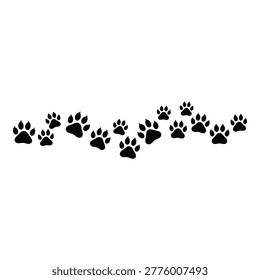 Black paw prints in a row on white background animal footmarks icon