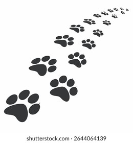 Black paw prints trail across white background for animal and pet related imagery