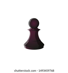 Black pawn chess icon. Raster illustration in flat cartoon style on white background