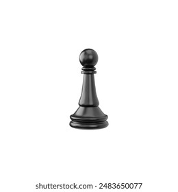 Black Pawn chess piece 3d plastic style vector illustration. Realistic chessmen pawn icon isolated on white background. Strategy intellectual board game volume figurine