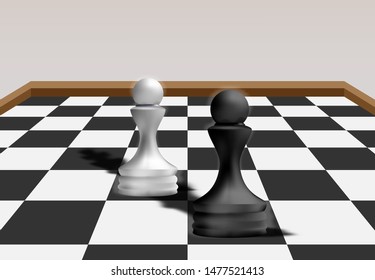 Black Pawn Chess Vs White Pawn Chess, Business Strategy Concept. Competitive Advantage in a Business Competition Environment. 3d Rendering. Vector Illustration