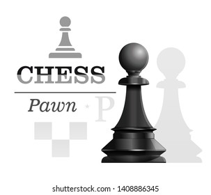 Black pawn on the background of the chessboard silhouette. Chess concept design. Vector illustration