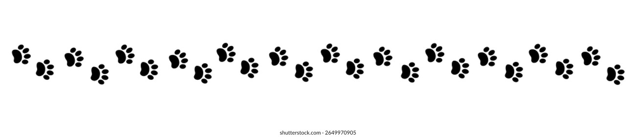 Black pawprint animal dog or cat trail track divider border stripe vector design element
