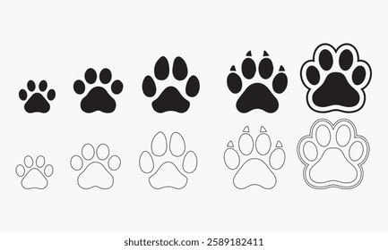 Black paws,Animal paw print dog cat vector icon,Paw icon. Dog, cat paw icon. Zoo, vet logo element. Paw print vector symbol.