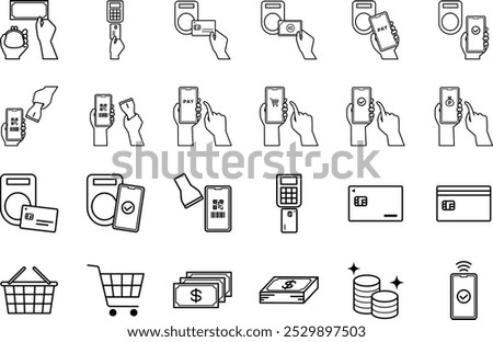 black payment line drawing icon set