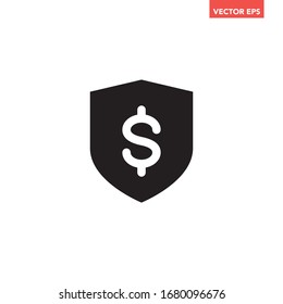 Schwarzes Bezahlschutzschild Symbol, flache Dollar-Schild Form Design Grafik-Piktogramm-Konzept-Vektorillustration für App-Anzeigen Web-Banner-Schaltfläche ui ux Schnittstellenelemente einzeln auf weißem Hintergrund