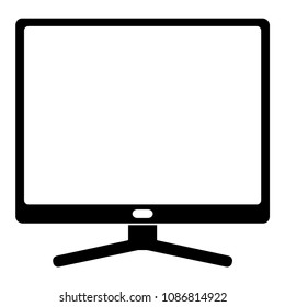 Black pc display silhouette isolated on white. Media device vector illustration for icon, sticker sign, patch, certificate badge, gift card, stamp logo, label, poster