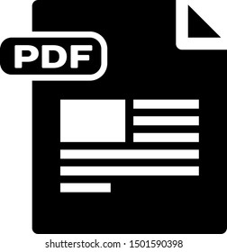 Black PDF file document. Download pdf button icon isolated on white background. PDF file symbol.  Vector Illustration