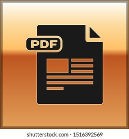 Black PDF file document. Download pdf button icon isolated on gold background. PDF file symbol.  Vector Illustration