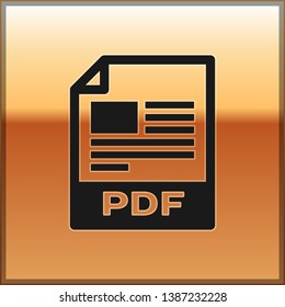 Black PDF file document icon. Download pdf button icon isolated on gold background. PDF file symbol. Vector Illustration