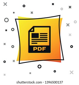 Black PDF file document icon. Download pdf button icon isolated on white background. PDF file symbol. Yellow square button. Vector Illustration