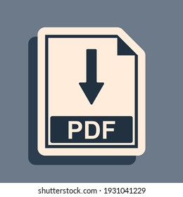 Icono de documento de archivo PDF negro aislado en fondo gris. Descargar el signo del botón PDF. Estilo de sombra larga. Ilustración vectorial