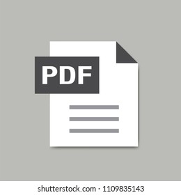Black PDF formate file icon isolated on grey background, flat design style, vector illustration eps 10