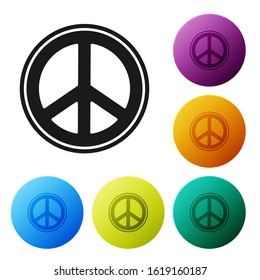 Black Peace icon isolated on white background. Hippie symbol of peace. Set icons colorful circle buttons. Vector Illustration