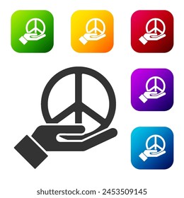 Black Peace icon isolated on white background. Hippie symbol of peace. Set icons in color square buttons. Vector