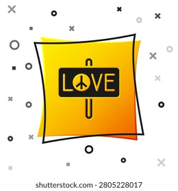 Black Peace icon isolated on white background. Hippie symbol of peace. Yellow square button. Vector
