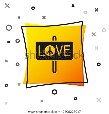 Black Peace icon isolated on white background. Hippie symbol of peace. Yellow square button. Vector