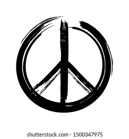 Black peace symbol created in grunge style. Vector illustration