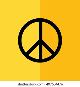 Black peace symbol vector icon. Yellow background