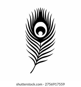 Black Peacock Feather Icon Stylized Minimalist Design Vector Illustration