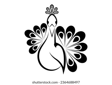 Black Peacock Silhouette Vector Flat Design isolated on white background