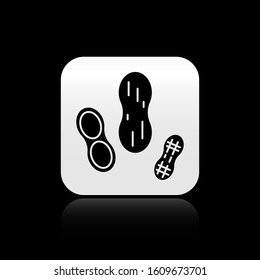 Black Peanut icon isolated on black background. Silver square button. Vector Illustration