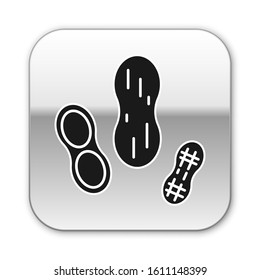 Black Peanut icon isolated on white background. Silver square button. Vector Illustration
