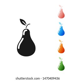 Black Pear icon isolated on white background. Fruit with leaf symbol. Set icons colorful. Vector Illustration