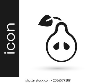 Black Pear icon isolated on white background. Fruit with leaf symbol.  Vector