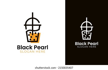 Black pearl drink logo design. Bubble tea symbol for Asian beverage concept