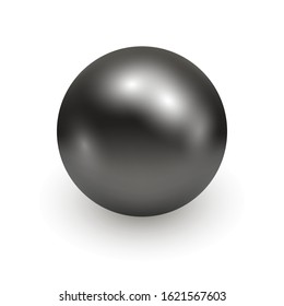 Black pearl isolated on white background. Vector 3d object, natural gemstone, realistic illustration