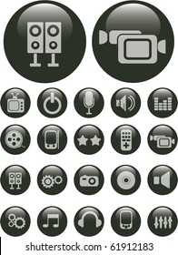 black pearl media buttons. vector