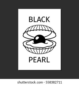 Black pearl in shell vector logo template in black and white colors.