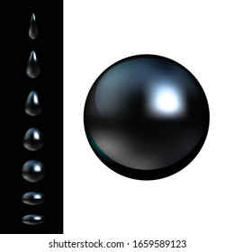 
Black pearls.Drops of water on a black background.Vector image.