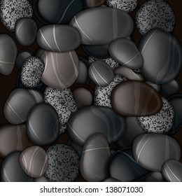 Black pebble stones background, vector illustration.