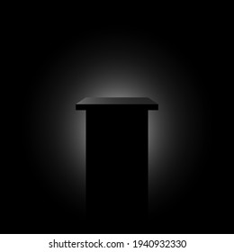 Black pedestal. Exhibition stand. Vector illustration.