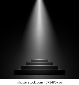 Black pedestal. Pyramid. Spotlight. Vector illustration.
