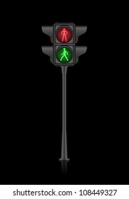 Black pedestrian traffic light on black, vector, 10eps.